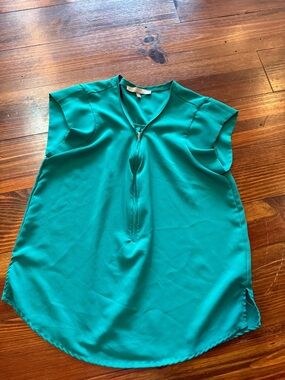 Sweet Rain Teal Cap Sleeve Blouse with Front Zip